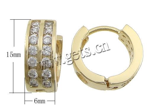 Brass Huggie Hoop Earring, Donut, plated, with cubic zirconia, more colors for choice, 6x15x16mm, Sold By Pair