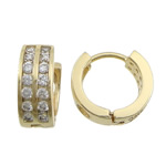 Brass Huggie Hoop Earring, Donut, plated, with cubic zirconia 