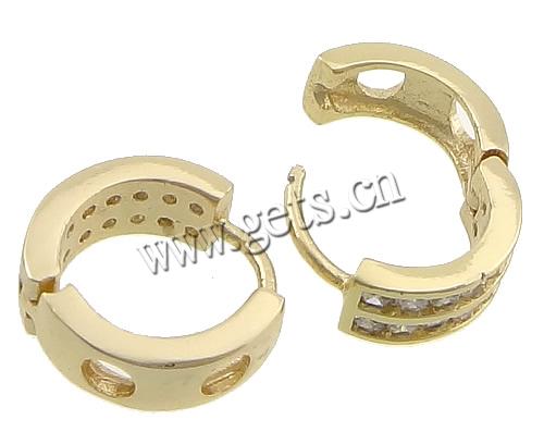 Brass Huggie Hoop Earring, Donut, plated, with cubic zirconia, more colors for choice, 6x15x16mm, Sold By Pair