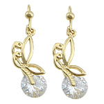 Cubic Zircon Brass Earring, Flat Round, real gold plated, with cubic zirconia & faceted 