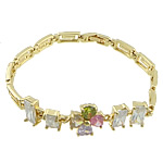 Cubic Zirconia Brass Bracelets, gold color plated, with rhinestone, cadmium free Approx 8 Inch 