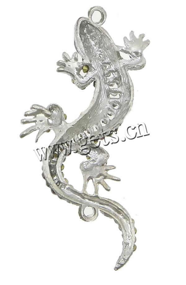 Rhinestone Zinc Alloy Connector, Gecko, plated, Customized & with rhinestone & 1/1 loop, more colors for choice, 29x62x3.5mm, Hole:Approx 2.5mm, Sold By PC