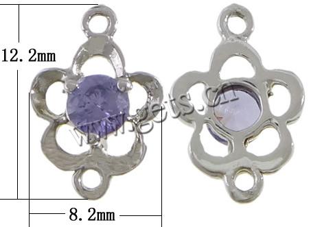 Cubic Zirconia Sterling Silver Connector, 925 Sterling Silver, Flower, plated, with cubic zirconia & 1/1 loop, more colors for choice, 8.2x12.2x2.5mm, Hole:Approx 1mm, Sold By PC