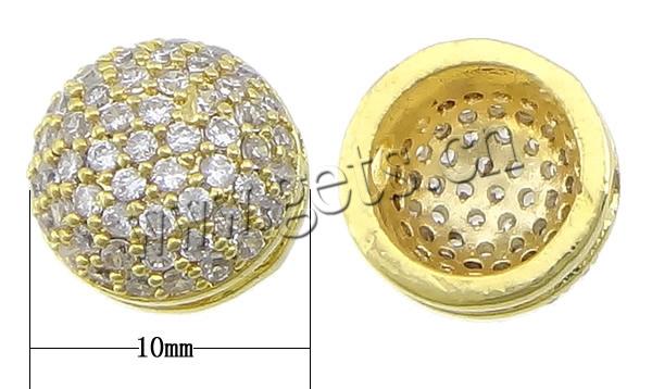 Cubic Zirconia Micro Pave Brass Beads, Dome, plated, micro pave cubic zirconia, more colors for choice, 10x10x6.5mm, Hole:Approx 1.8mm, Sold By PC