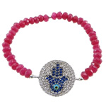 Dyed Marble Bead Bracelet, with 925 Sterling Silver, Flat Round, platinum plated, with cubic zirconia Approx 6 Inch 