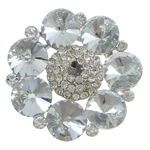 Zinc Alloy Jewelry Brooch, with Crystal, Flower, platinum color plated, faceted & with rhinestone, clear 