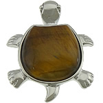Tiger Eye Pendants, with Brass, Turtle, platinum color plated Approx 