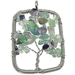 Mixed Gemstone Pendants, Natural Fluorite, with brass wire, Rectangle, platinum color plated Approx 4.5mm 