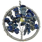 Natural Lapis Lazuli Pendants, with brass wire, Flat Round, platinum color plated Approx 5mm 