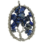 Natural Lapis Lazuli Pendants, with brass wire, Oval, platinum color plated Approx 4.5mm 