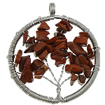 Red Jasper Pendants, with brass wire, Flat Round, platinum color plated Approx 5mm 