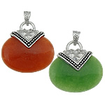 Jade Pendants, with Brass, Oval, platinum color plated, blacken Approx 