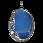 Sea Opal Pendants, with Brass, Flat Oval, platinum color plated Approx 