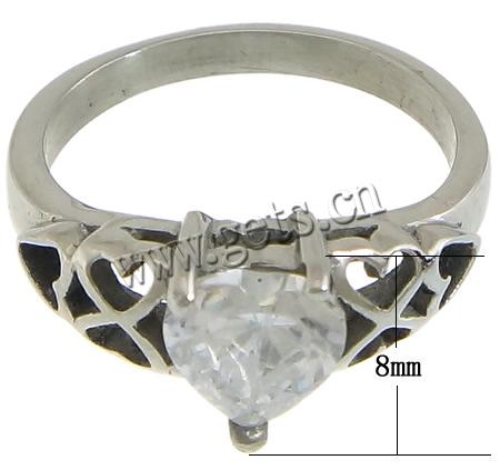 Cubic Zirconia Stainless Steel Finger Ring, different size for choice & with cubic zirconia, original color, 8mm, Sold By PC