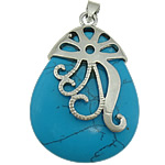 Synthetic Turquoise Pendants, Brass, with turquoise, Teardrop, platinum color plated, blue Approx 