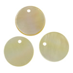 Желтый оболочки подвески, Желтая ракушка, Плоская круглая форма, натуральный отверстие:Приблизительно 1mm, продается PC