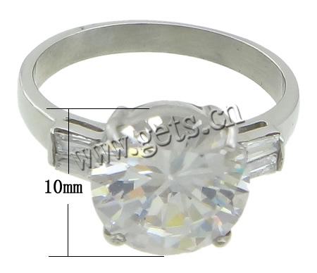 Cubic Zirconia Stainless Steel Finger Ring, different size for choice & with cubic zirconia, original color, 10mm, Sold By PC