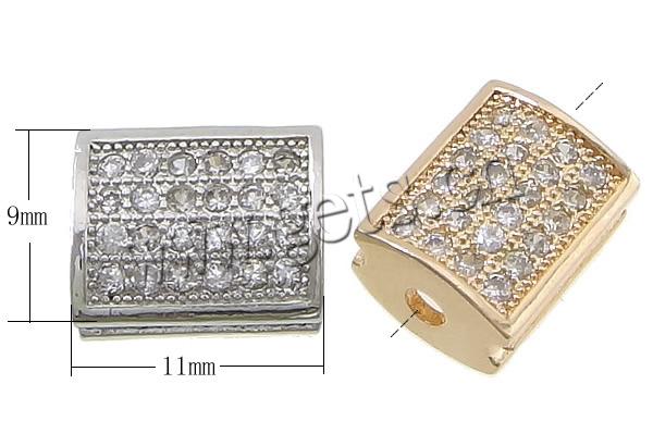 Cubic Zirconia Micro Pave Brass Beads, Rectangle, plated, micro pave cubic zirconia, more colors for choice, 11x9x5mm, Hole:Approx 2mm, Sold By PC