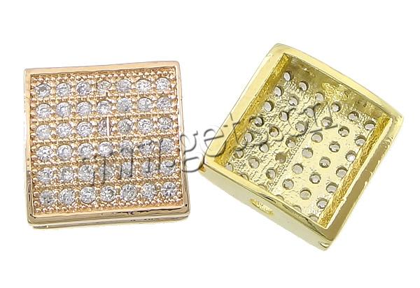 Cubic Zirconia Micro Pave Brass Beads, Square, plated, micro pave cubic zirconia, more colors for choice, 12x12x5mm, Hole:Approx 2mm, Sold By PC