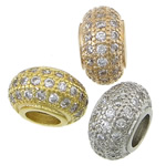 Cubic Zirconia Micro Pave Brass Beads, Rondelle, plated, micro pave cubic zirconia & large hole Approx 6mm 