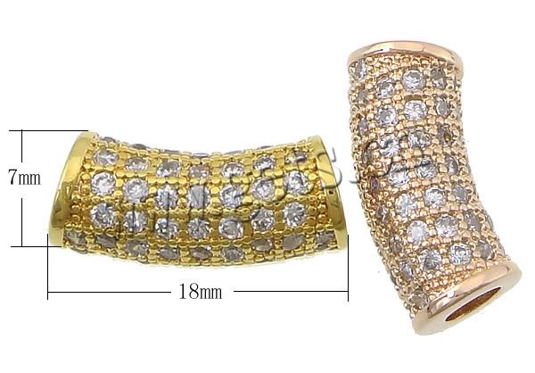 Cubic Zirconia Micro Pave Brass Beads, Tube, plated, micro pave cubic zirconia, more colors for choice, 18x7mm, Hole:Approx 4mm, Sold By PC