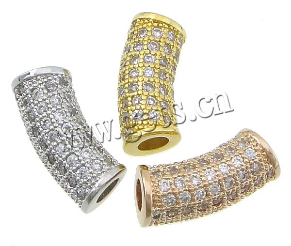 Cubic Zirconia Micro Pave Brass Beads, Tube, plated, micro pave cubic zirconia, more colors for choice, 18x7mm, Hole:Approx 4mm, Sold By PC
