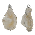 Natural Quartz Druzy Pendants, Clear Quartz, with Stainless Steel, Nuggets, platinum color plated, 15-42x25-73mm Approx 5mm 