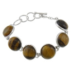 Tiger Eye Stone Bracelets, brass toggle clasp, platinum color plated Approx 8.5 Inch 