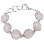 quartz rose bracelet, laiton Fermoir cabillot, dôme, Placage de couleur platine Environ 8.5 pouce, Vendu par brin