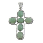 Aventurine Pendants, Green Aventurine, with Brass, Cross, platinum color plated Approx 