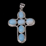 Sea Opal Pendants, with Brass, Cross, platinum color plated Approx 