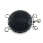 Gemstone Box Clasp, Blue Goldstone, with Brass, Flat Round, platinum color plated Approx 2mm, 2.8mm 