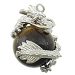 Tiger Eye Pendants, with Brass, Dragon, platinum color plated Approx 