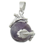 Amethyst Pendant, with Brass, Round, platinum color plated, February Birthstone Approx 