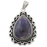 Amethyst Pendant, with Brass, Teardrop, platinum color plated, February Birthstone & blacken Approx 