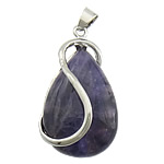 Amethyst Pendant, with Brass, Teardrop, platinum color plated, February Birthstone Approx 