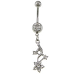 Stainless Steel Belly Ring, 304 Stainless Steel, with rhinestone  
