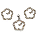 Brass Jewelry Set, pendant & earring, Flower, platinum color plated, with cubic zirconia, cadmium free  Approx 