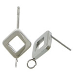Stainless Steel Earring Stud Component, 304 Stainless Steel, Rhombus, with loop, original color 0.8mm Approx 2.8mm 