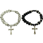 Zinc Alloy Crystal Bracelets, with iron rhinestone spacer & Elastic Thread & Crystal, Crucifix Cross, platinum color plated, charm bracelet & with rhinestone Approx 7 Inch 