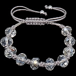 Bracelets en cristal de Woven Ball, avec corde en nylon & plastique revêtu de cuivre, rondelle, Placage de couleur argentée, facettes 5mm Environ 7-10 pouce, Vendu par brin