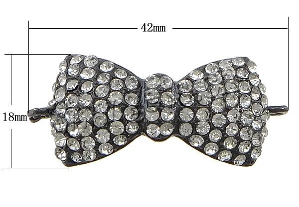 Rhinestone Zinc Alloy Connector, Bowknot, plated, Customized & with rhinestone & 1/1 loop, more colors for choice, 42x18x5mm, Hole:Approx 2mm, Sold By PC