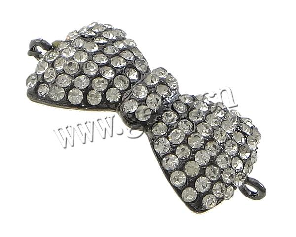 Rhinestone Zinc Alloy Connector, Bowknot, plated, Customized & with rhinestone & 1/1 loop, more colors for choice, 42x18x5mm, Hole:Approx 2mm, Sold By PC