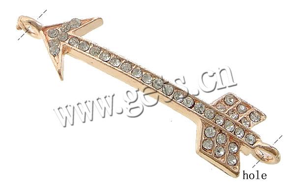 Rhinestone Zinc Alloy Connector, Arrow, plated, Customized & with rhinestone & 1/1 loop, more colors for choice, 53x13x3.5mm, Hole:Approx 3mm, Sold By PC