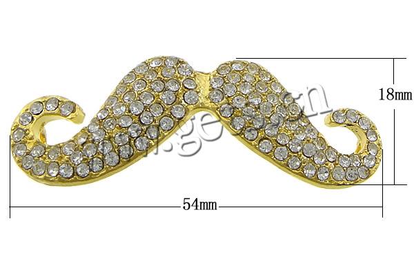 Rhinestone Zinc Alloy Connector, Mustache, plated, Customized & with rhinestone & 1/1 loop, more colors for choice, 54x18x3.5mm, Hole:Approx 3mm, Sold By PC