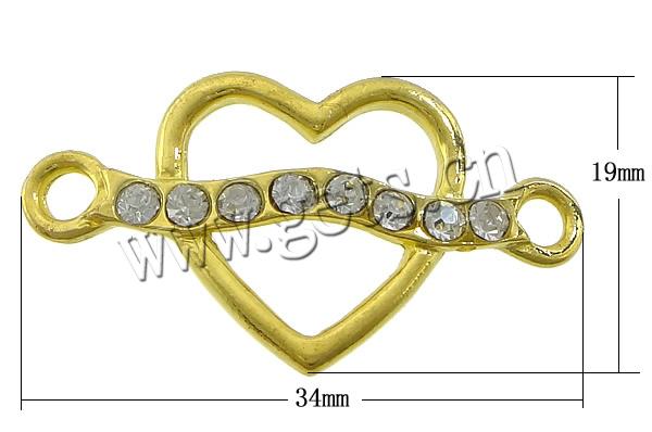 Rhinestone Zinc Alloy Connector, Heart, plated, Customized & with rhinestone & 1/1 loop, more colors for choice, 34x19x3mm, Hole:Approx 3mm, Sold By PC