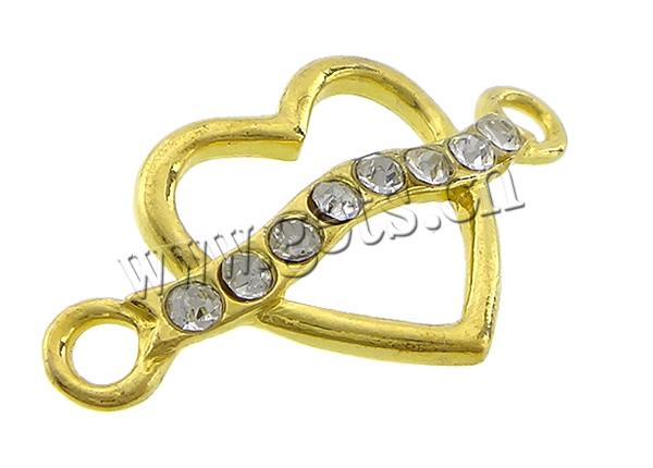 Rhinestone Zinc Alloy Connector, Heart, plated, Customized & with rhinestone & 1/1 loop, more colors for choice, 34x19x3mm, Hole:Approx 3mm, Sold By PC