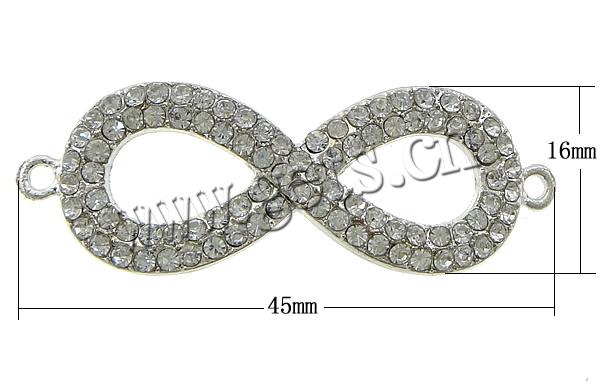 Rhinestone Zinc Alloy Connector, Number 8, plated, Customized & with rhinestone & 1/1 loop, more colors for choice, 45x16x3mm, Hole:Approx 2mm, Sold By PC