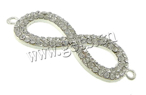 Rhinestone Zinc Alloy Connector, Number 8, plated, Customized & with rhinestone & 1/1 loop, more colors for choice, 45x16x3mm, Hole:Approx 2mm, Sold By PC