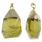 Pendentifs quartz naturel, quartz citron, avec alliage de zinc, pepite, Placage de couleur d'or, facettes Environ Vendu par PC